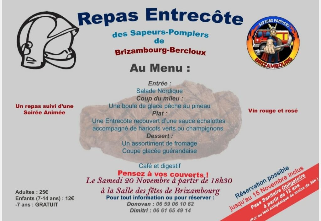 Repas entrecôte des sapeurs pompiers